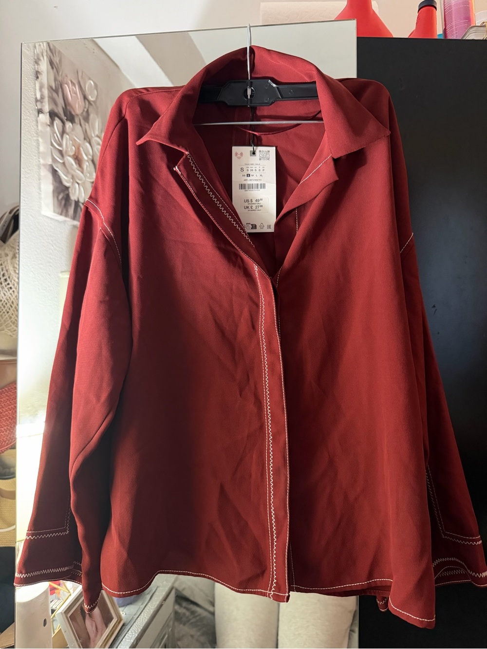 Zara Red Oversized Button-Front Top - Picture 12 of 12